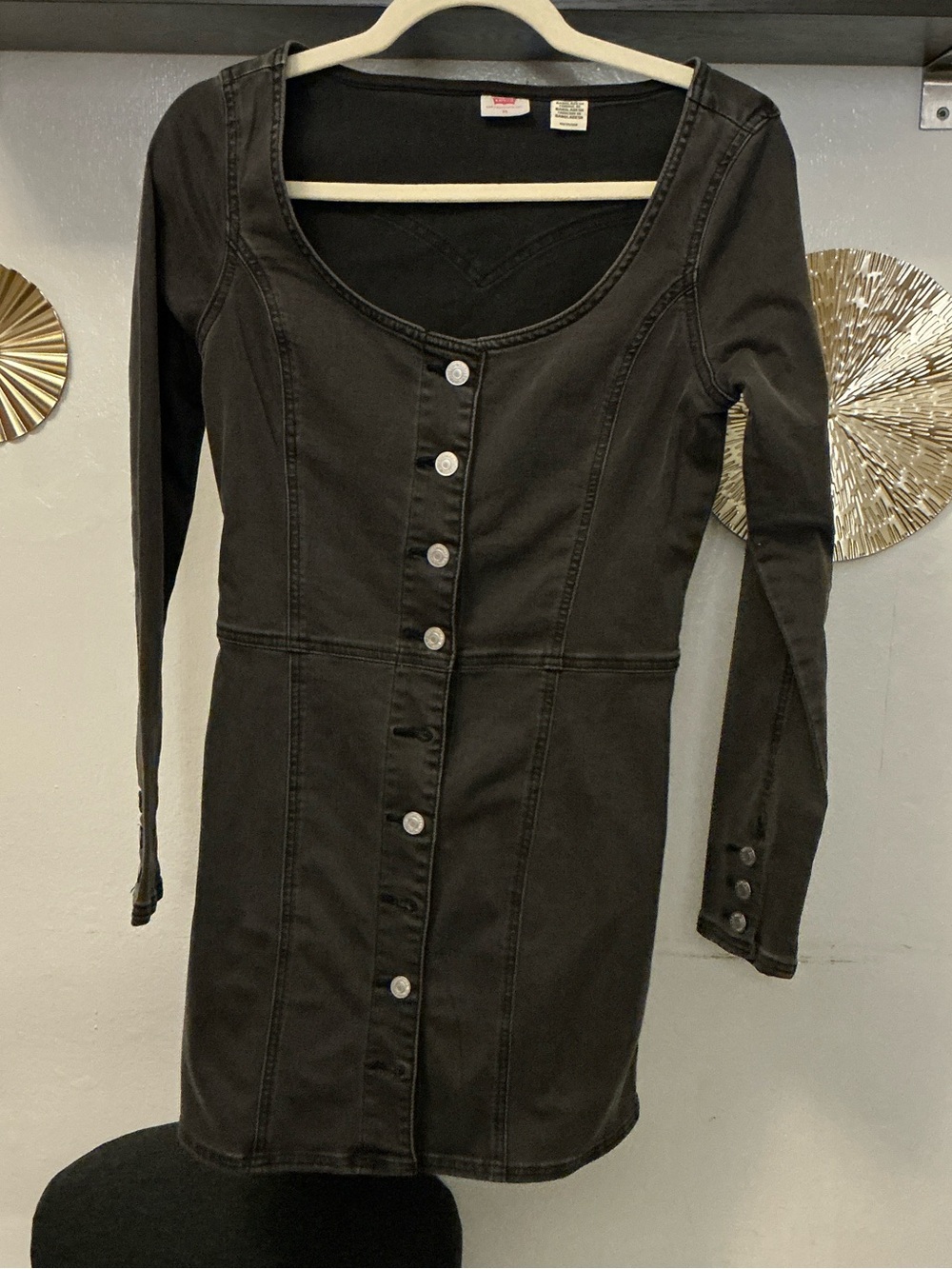 Levi's Black Long-Sleeve Button-Front Dress size XS